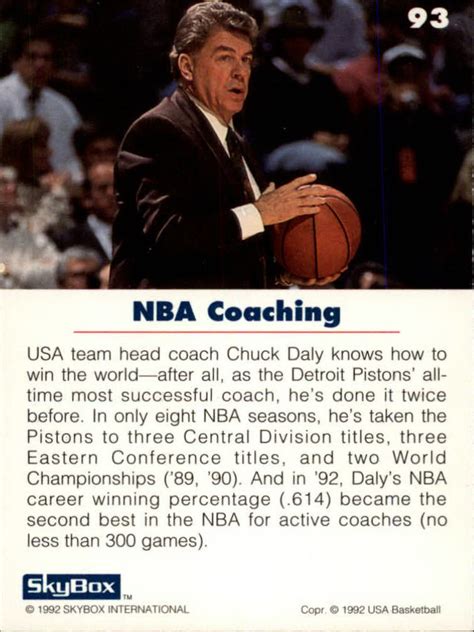 1992 SkyBox USA #93 Chuck Daly CO/NBA Coaching - NM-MT