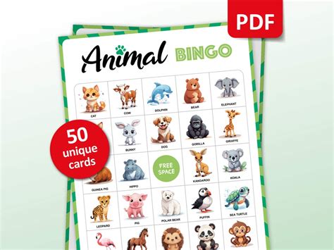 Animal Bingo, 50 Animal Bingo Cards, Birthday Activities, Kids Animal ...