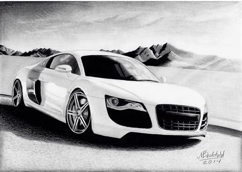 Audi R8 white Mountains Realistic Car Drawing by MaxBechtold on DeviantArt