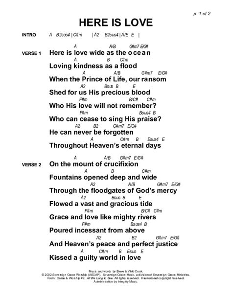 Here Is Love Chords PDF (Sovereign Grace) - PraiseCharts