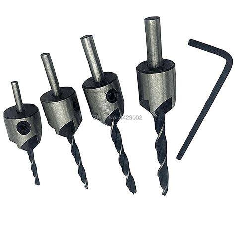 4pc Countersink Drill Bit Pilot Hole Screw Woodwork Wood Plastic Hole Bore Chamfer Cutter ...