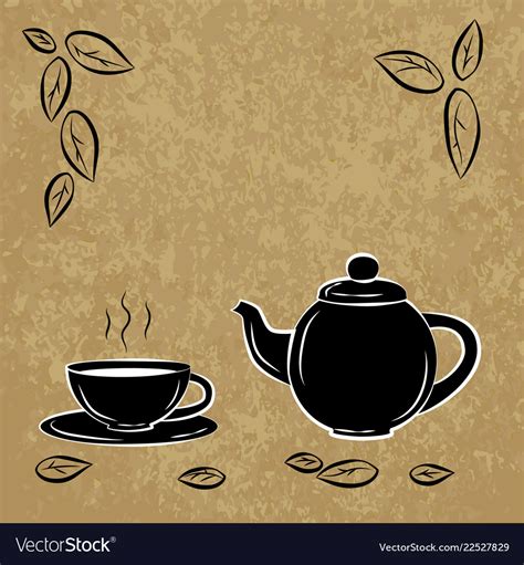 Black and white drawing of cup teapot Royalty Free Vector