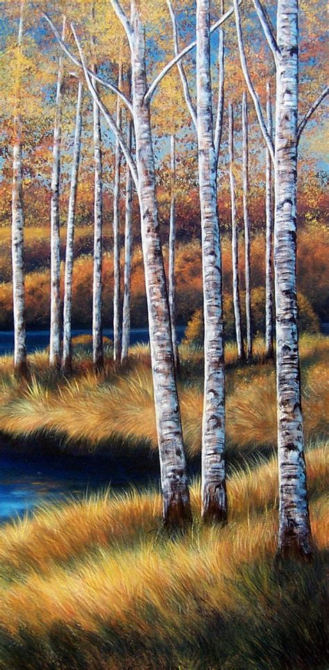 Birch Trees original painting landscape forest river 3 | Etsy | Birch ...