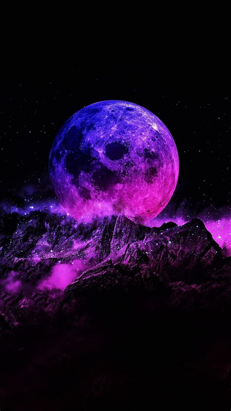 Galaxy, galaxy moon, moon, mountain, mountains, HD phone wallpaper | Peakpx