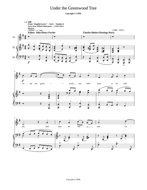 Under the Greenwood Tree - Charles Hubert Hastings Parry - piano tutorial