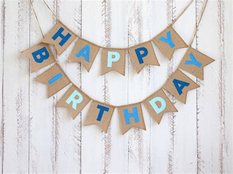 Boy birthday banner happy birthday boy banner burlap happy | Etsy