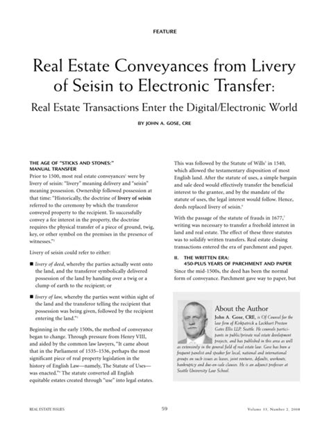 Real Estate Conveyances from Livery of Seisin to Electronic Transfer: