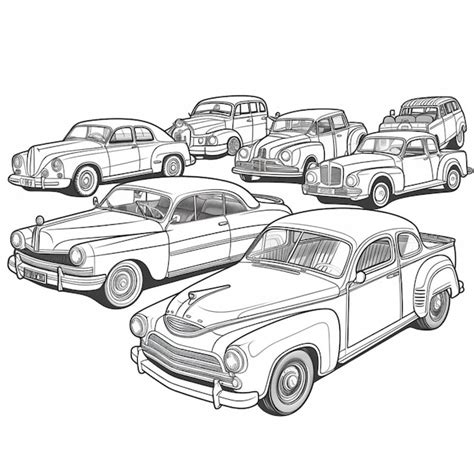 Premium AI Image | A line drawing of classic cars including one from ...