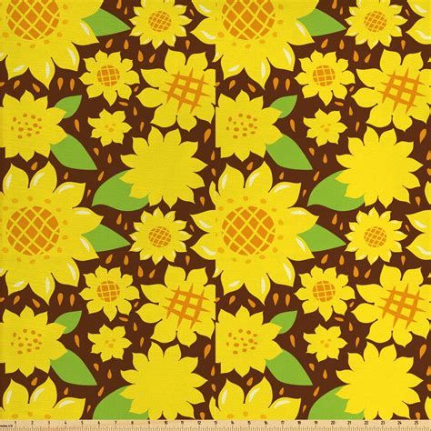 Sunflower Fabric by The Yard, Continuous Pattern with Simplistic ...