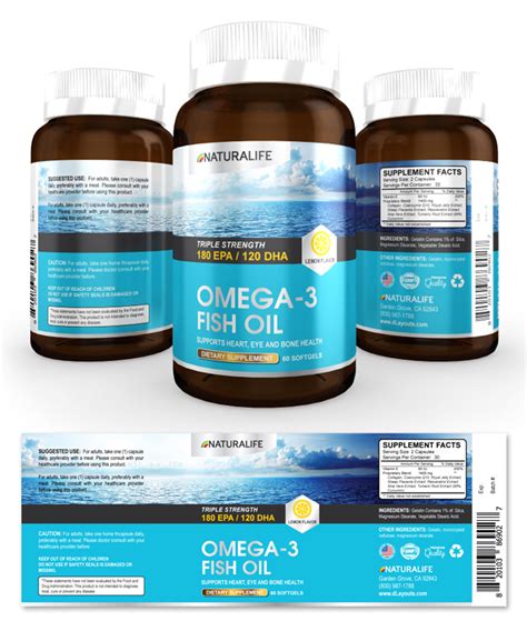 Omega-3 Fish Oil Lemon Flavor Supplement Label Template