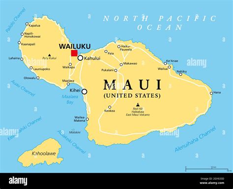 Maui, Hawaii, political map with capital Wailuku. Part of Hawaiian ...