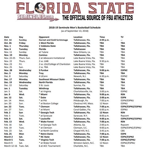 Full 2018-19 Florida State basketball schedule is released