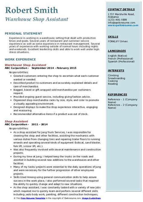 Shop Assistant Resume Samples | QwikResume