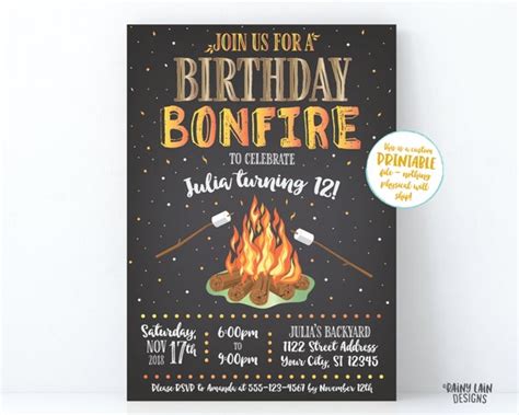 Bonfire Birthday Invitation Backyard Bonfire Invite | Etsy