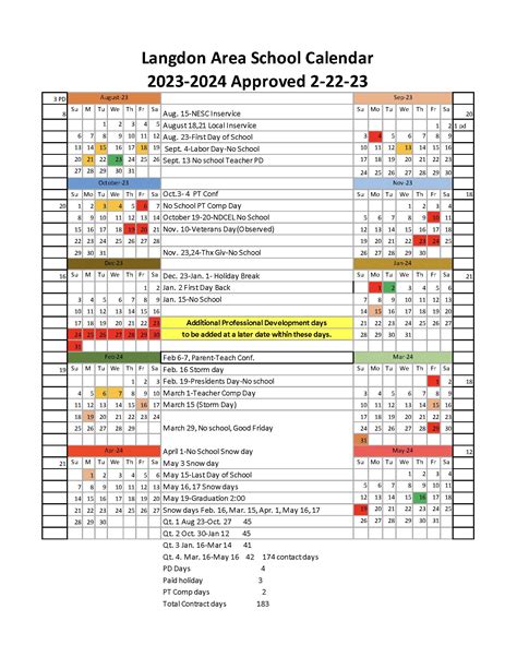 School Calendar | Langdon Area Schools