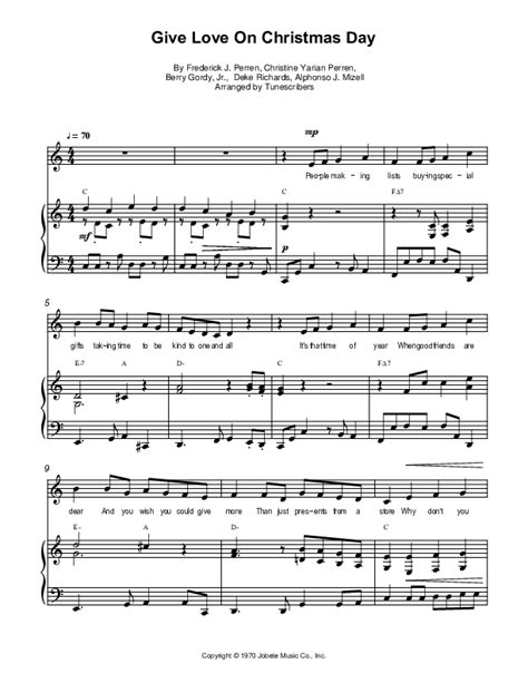 Give Love On Christmas Day (arr. Tunescribers) Sheet Music | Frederick J. Perren | Piano & Vocal