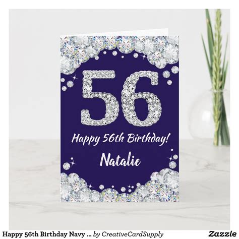 Happy 56th Birthday Navy Blue and Silver Glitter Card | Zazzle | Glitter cards, Birthday cards ...