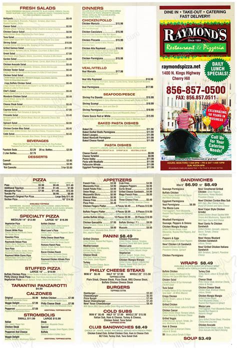 Menu at Raymond's Pizza pizzeria, Cherry Hill, 1617 Kings Hwy N