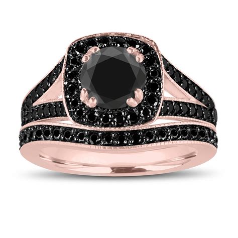 Fancy Black Diamonds Engagement Ring and Wedding Band Sets 14K Rose ...