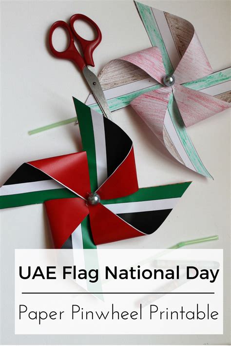 UAE National Flag Paper Pinwheel (+ Free Printable Template) - Mumzy Notebook | Pinwheels paper ...