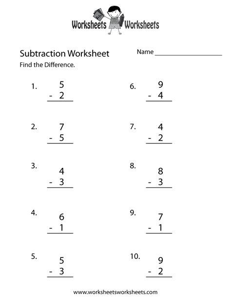 Simple Subtraction Worksheet - Free Printable Educational Worksheet