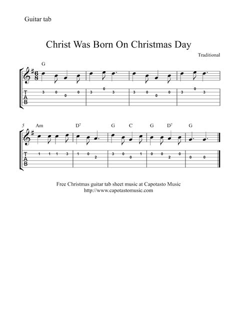 Easy Sheet Music For Beginners: Christ Was Born On Christmas Day | Free Christmas guitar tab ...