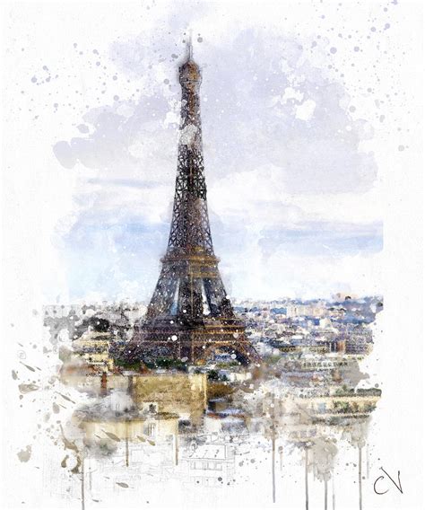 France Paris Eiffel Tower Watercolor Design Digital Art by Carlos V ...