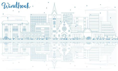 Outline Windhoek Skyline with Blue Buildings and Reflections. 12386803 Vector Art at Vecteezy