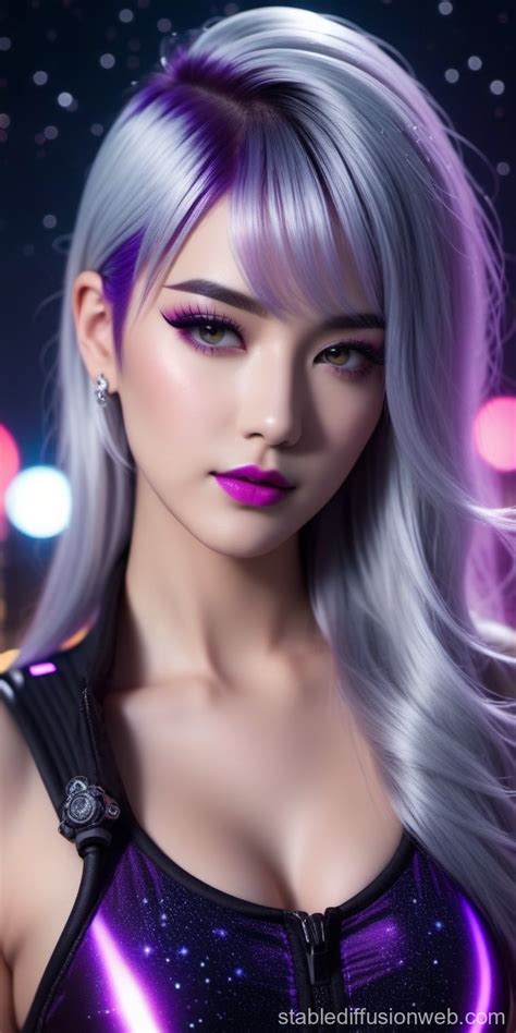 Hopeful Girl in Starry Night with Silver Hair | Stable Diffusion Online