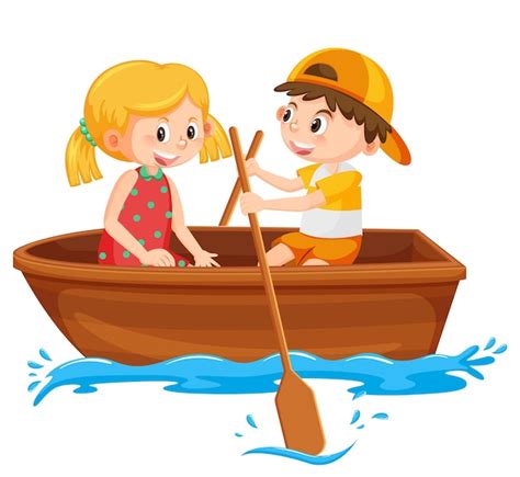 Premium Vector | Boy and girl paddle the boat on white background