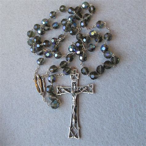 Vintage Italian Sterling Silver Gray AB Crystal Rosary Beads, Signed from crystazzle on Ruby Lane