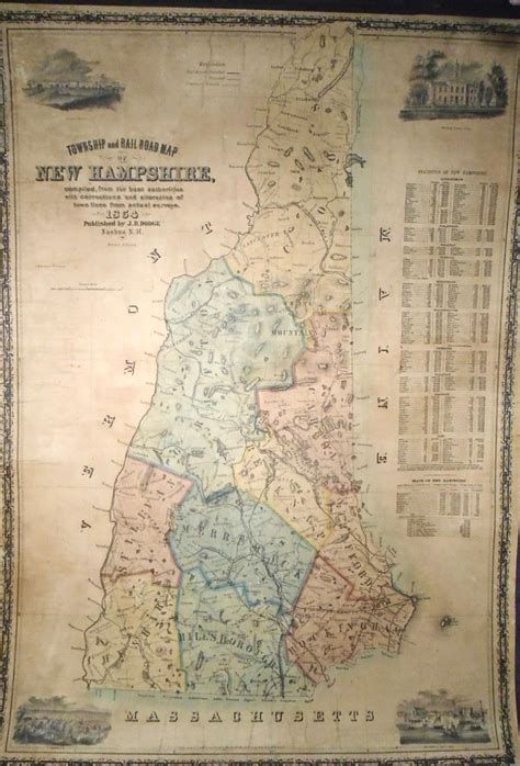 Township and Railroad Map of New Hampshire by DODGE, J. R.: (1854 ...