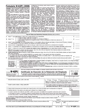 2008 Form W-4(SP). Employee's Withholding Allowance Certificate (Spanish Version) - Fill and ...