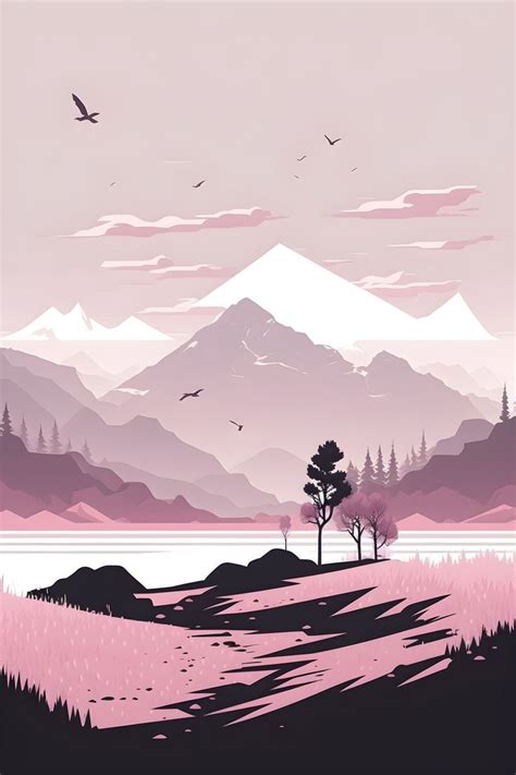 white pink minimalist illustration of nature and landscape in 2024 | Landscape illustration ...