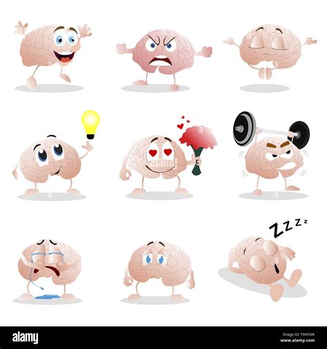 Set of cartoon brain emotion. Funny clip graphic characters ...