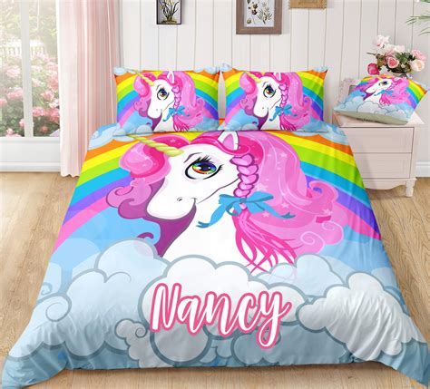 Personalized Custom Rainbow Unicorn Queen Bedding Set | Unilovers