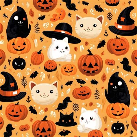 Premium AI Image | a wallpaper with a pumpkin, cat, and pumpkins.