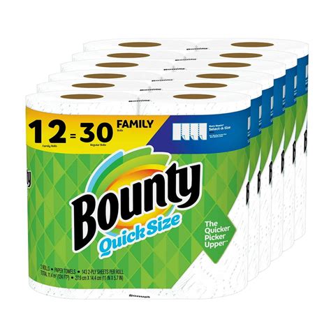 Bounty Quick-Size Paper Towels, White, 12 Family Rolls = 30 Regular ...