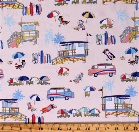 Cotton Beach Summer Vacation Sun Tanning Bathing Beauties Peach Cotton Fabric Print by the Yard ...