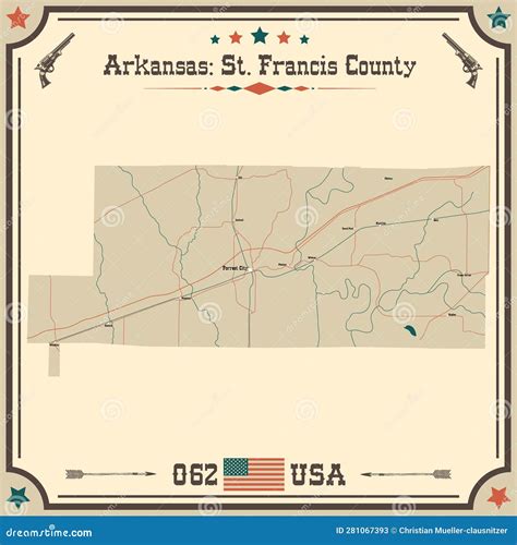 Vintage Map of St. Francis County in Arkansas, USA. Stock Vector ...