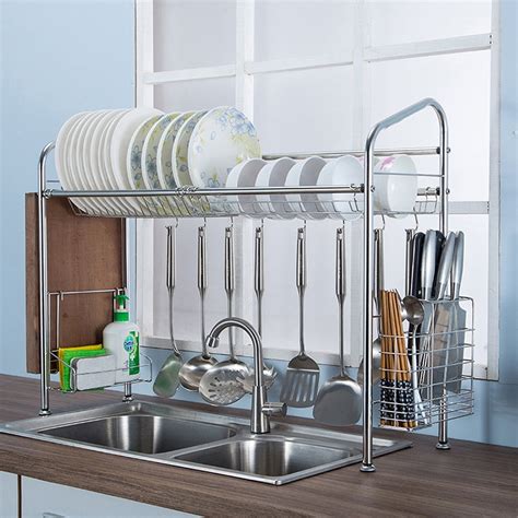 Dish Drying Rack 1/2 Tier Stainless Steel Kitchen Dish Drainer Rack Kitchen Storage Kitchen ...