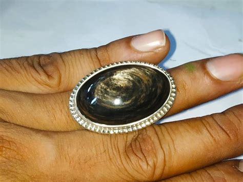 Golden Sheen Obsidian Ring Obsidian Ring 92.5 Sterling Silver - Etsy