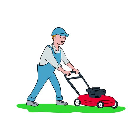 Gardener Mowing Lawn Cartoon on Behance