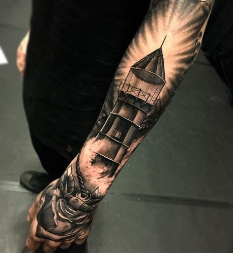 Lighthouse Tattoo, Freehand on Men's Forearm | Best tattoo ideas & designs Half Sleeve Tattoos ...