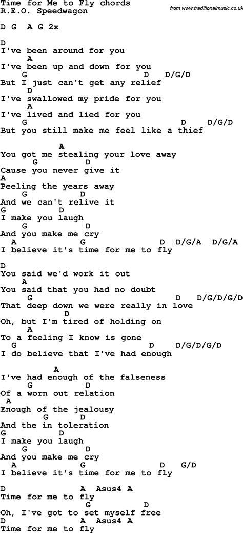 Song lyrics with guitar chords for Time For Me To Fly