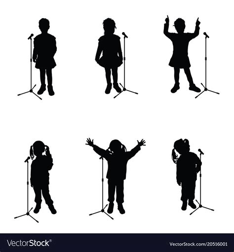 Child with microphone singing black silhouette Vector Image