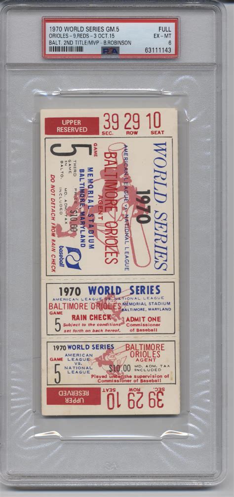 1970 World Series Game 5 Ticket Full PSA 6 - Tickets From The Past