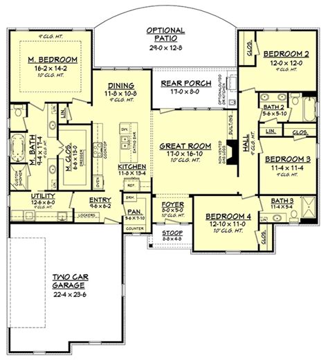 House Plan 041-00164 - Ranch Plan: 2,160 Square Feet, 4 Bedrooms, 3 Bathrooms | Floor plan ...