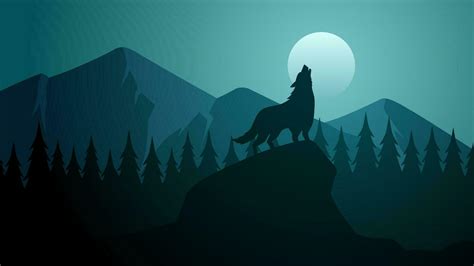 Wildlife wolf landscape vector illustration. Silhouette of wolf howling ...