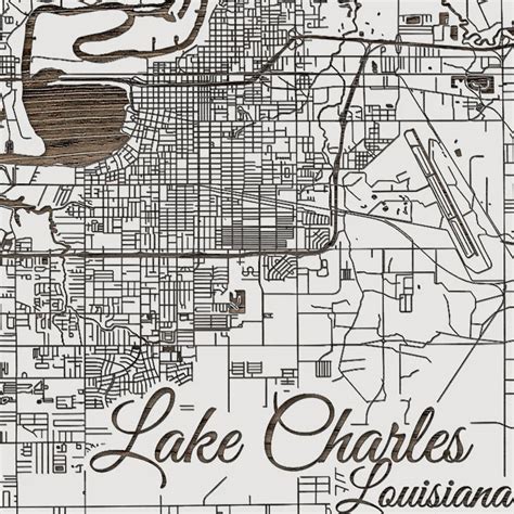 Lake Charles, Louisiana Wooden Map | Burnt Laser-Cut Wall Map